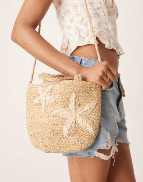Accessorize – Kleine Strohtasche in Naturfarbe mit Seestern-Stickerei und Henkeln - view 1
