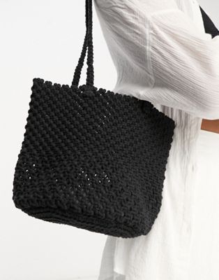 Accessorize knit bucket bag in black