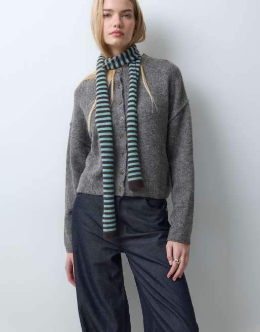 Accessorize knit skinny scarf in brown & turquoise stripes, 2 of 5