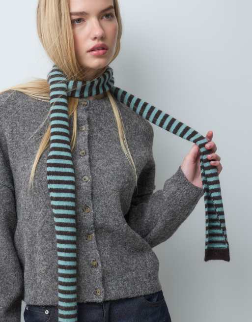 Accessorize knit skinny scarf in brown & turquoise stripes, 3 of 5