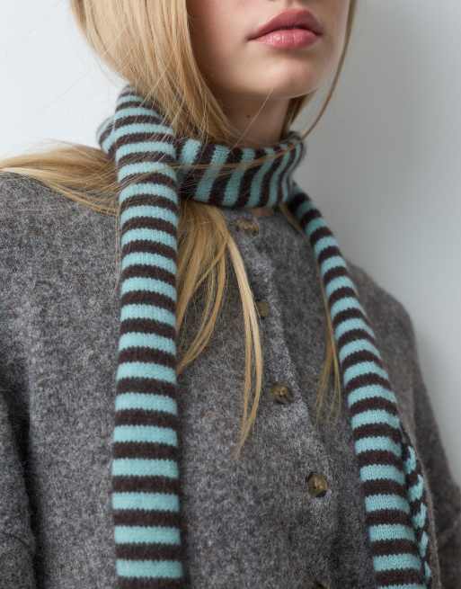 Accessorize knit skinny scarf in brown & turquoise stripes, 4 of 5