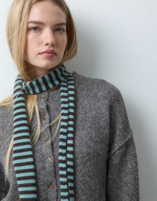 Accessorize knit skinny scarf in brown & turquoise stripes, 5 of 5