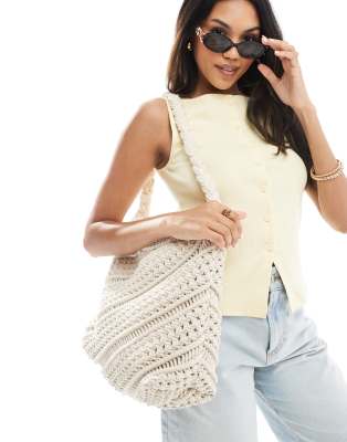 Accessorize knitted oversized shoulder bag in ecru