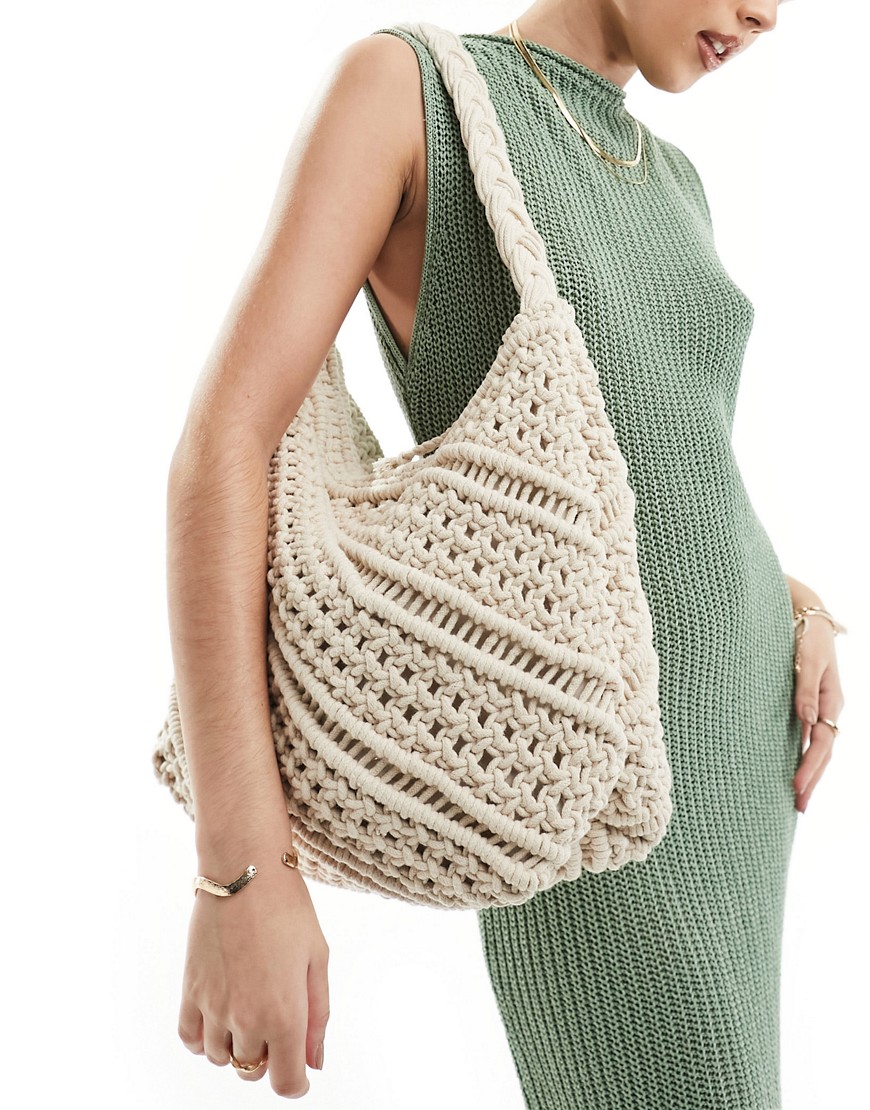 Accessorize knitted oversized shoulder bag in ecru-White
