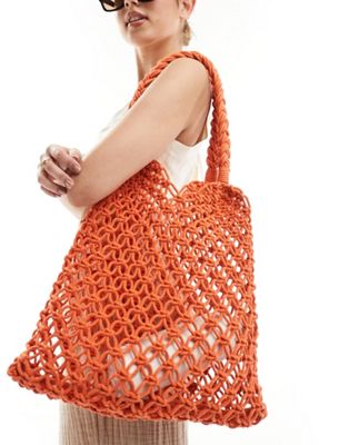Accessorize knitted tote bag in orange