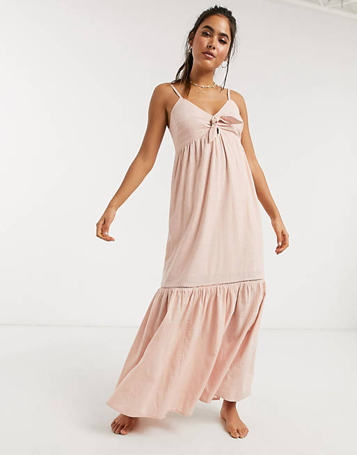 Accessorize knot front beach maxi dress in pink