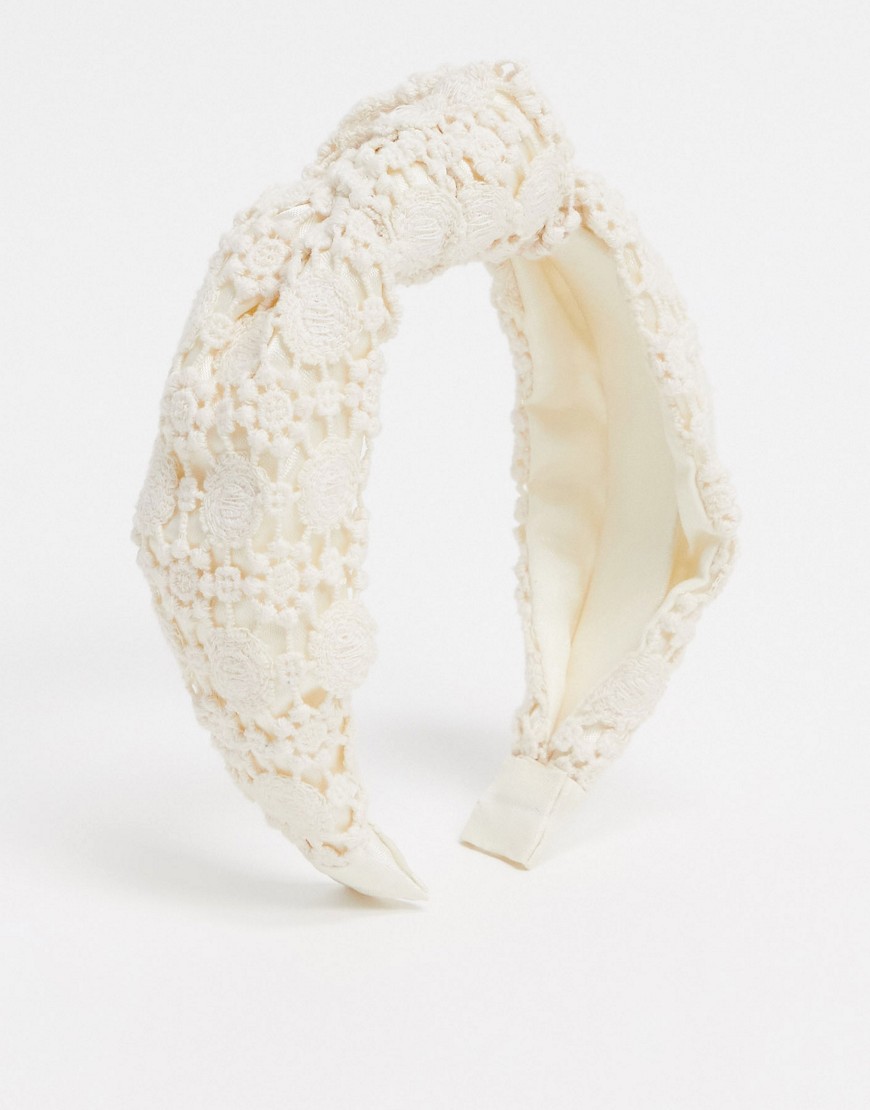 Accessorize Knotted Lace Headband In White