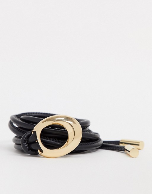 Accessorize knotted tie up belt in black with gold tipping
