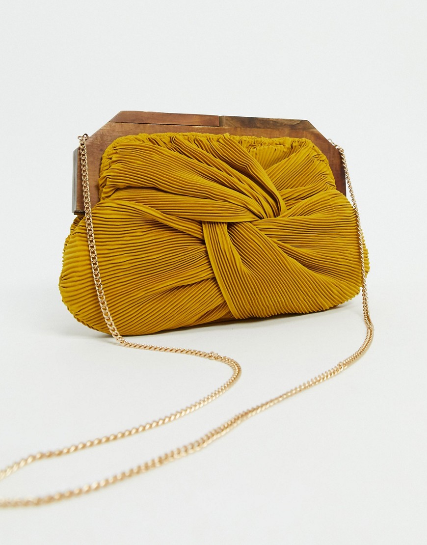 Accessorize knotted wood frame clutch bag in mustard-Yellow