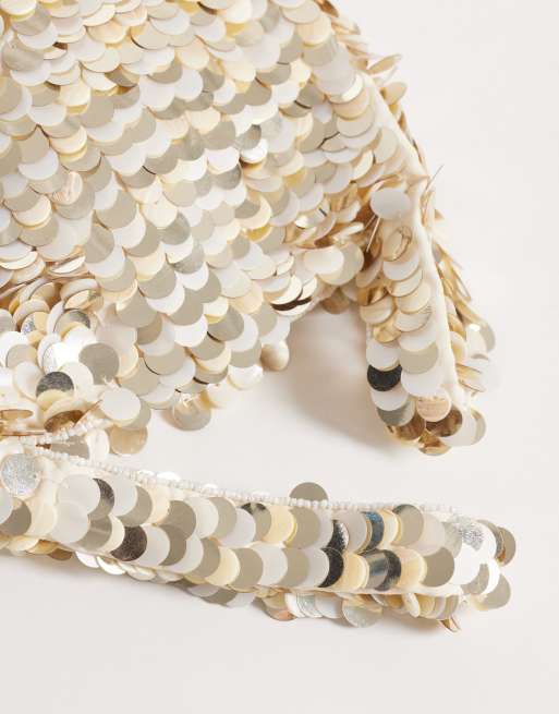 Accessorize – Kremowa, cekinowa torebka z rączką, 3 z 4
