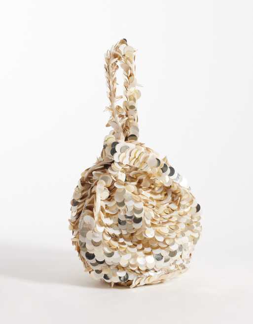 Accessorize – Kremowa, cekinowa torebka z rączką, 4 z 4