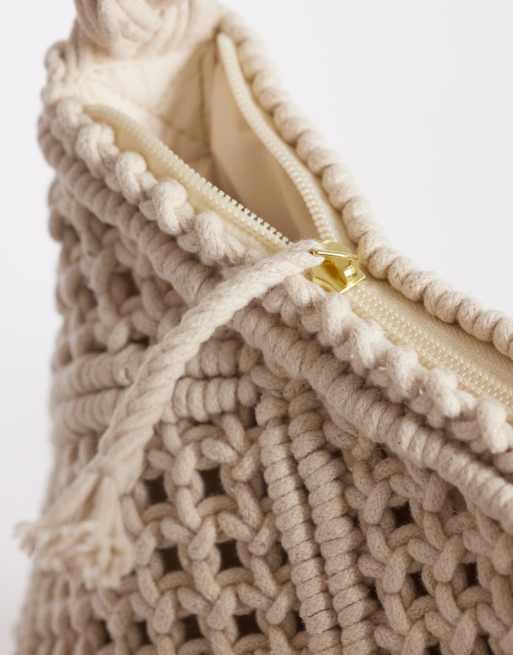 Accessorize – Kremowa, makramowa torebka na ramię, 3 z 4