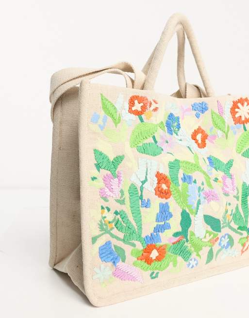 Accessorize – Kremowa płócienna torba typu tote z haftowanym kwiatowym wzorem, 3 z 4
