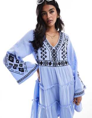 Accessorize - Kurzer Strand-Kaftan in Blau