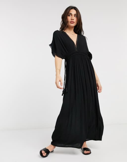 Accessorize lace trim maxi dress in black