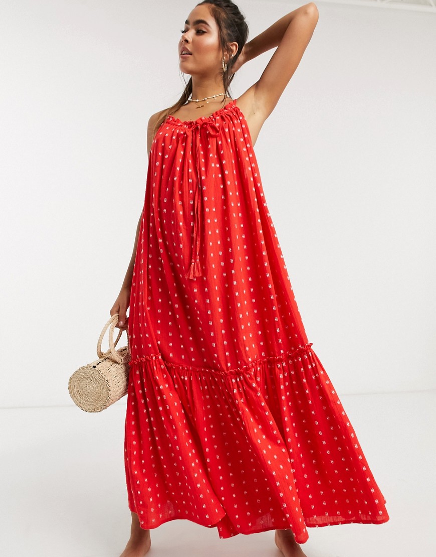 Accessorize – Lång röd strandklänning med hög ringning