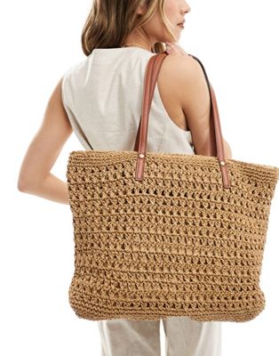 Accessorize large beach straw tote bag in beige - ASOS Price Checker
