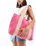 [Accessorize] Accessorize large canvas tote bag with contrast strap in bright pink No Size PINK