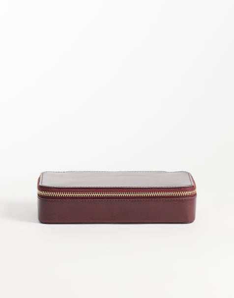 Accessorize large glossy jewelry box in burgundy - view 1