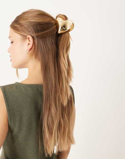 Accessorize large gold metal heart hair clawclip in gold - view 1