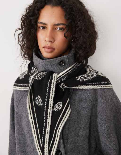Accessorize large paisley triangle scarf in cream and black, 2 of 3