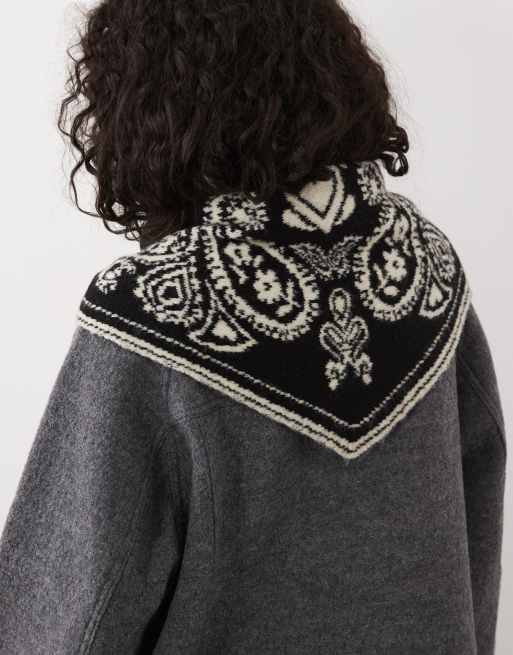 Accessorize large paisley triangle scarf in cream and black, 3 of 3