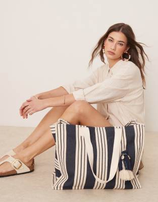 Accessorize Accessorize large stripe beach tote bag in blue