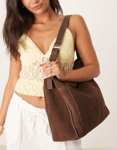 Accessorize large suede pocket shoulder bag in chocolate brown - view 1