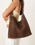[Accessorize] Accessorize large suede pocket shoulder bag in chocolate brown No Size BROWN