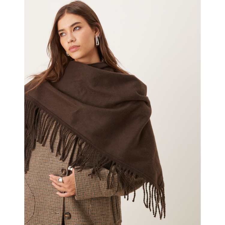 Accessorize large tassel knitted triangle scarf in brown | ASOS