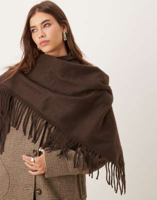 Accessorize Accessorize large tassle knitted triangle scarf in brown