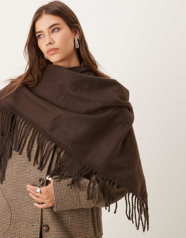 Accessorize large tassle knitted triangle scarf in brown | ASOS