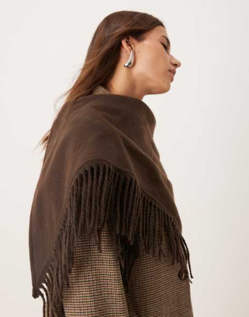 Accessorize large tassle knitted triangle scarf in brown