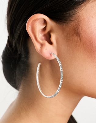 Accessorize large thin crystal hoops in silver