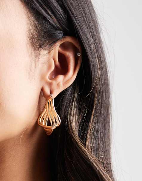 Accessorize large twisted waves earrings in gold - view 1