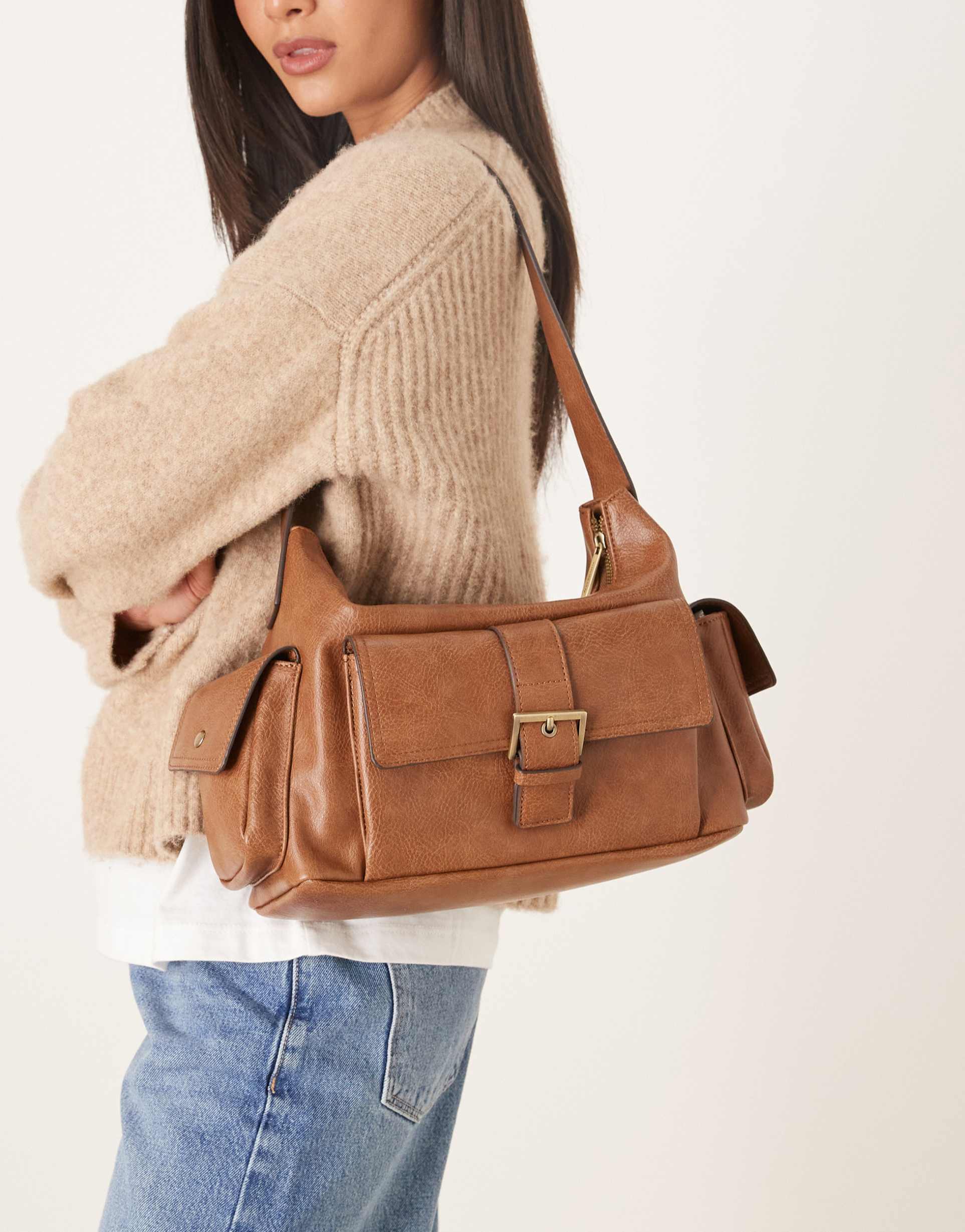 accessorize large utility shoulder bag in tan