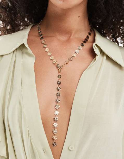 Accessorize – Lasso-Halskette in Gold mit kleinen blumenförmigen Gliedern - view 1
