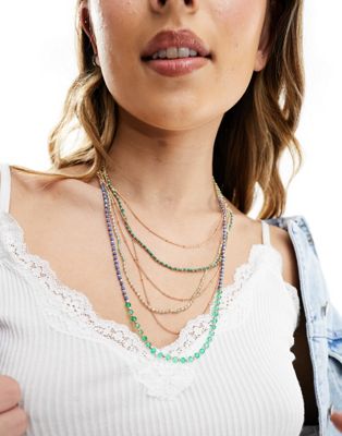 Accessorize layered beaded necklace in green - ASOS Price Checker