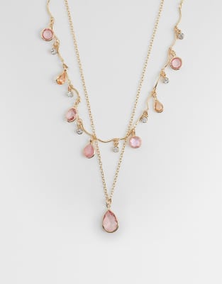 Accessorize Layered Delicate Gem Necklace In Pink