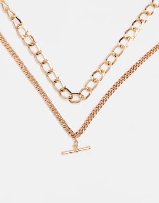 Accessorize Layered T-bar Chain Necklace In Gold