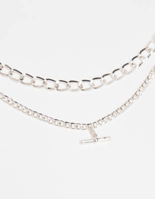 Accessorize Layered T-bar Chain Necklace In Silver