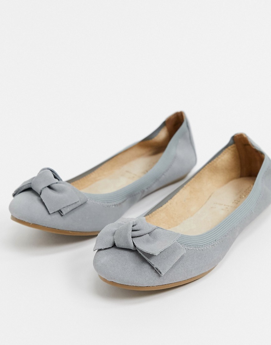 Accessorize Leather Bow Ballet Flats In Gray-grey
