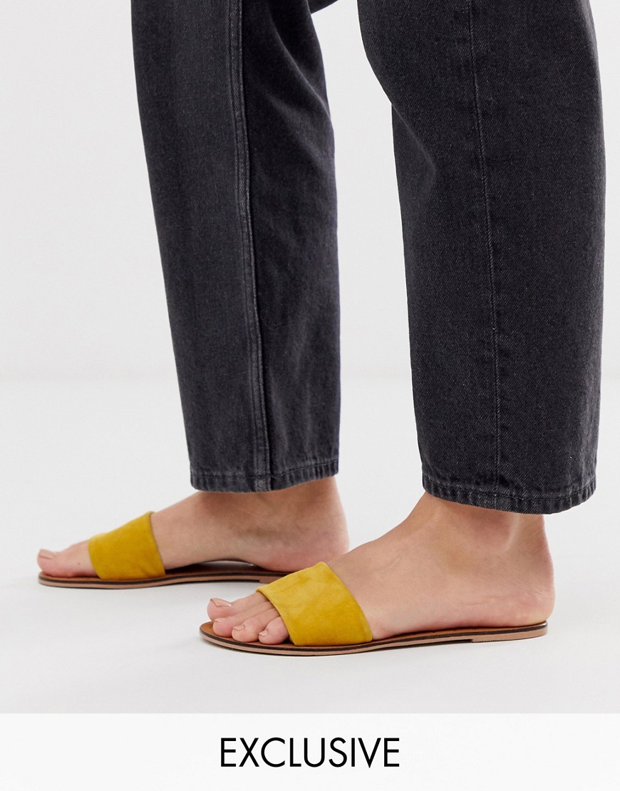 Accessorize leather mustard slip on sandals-Yellow