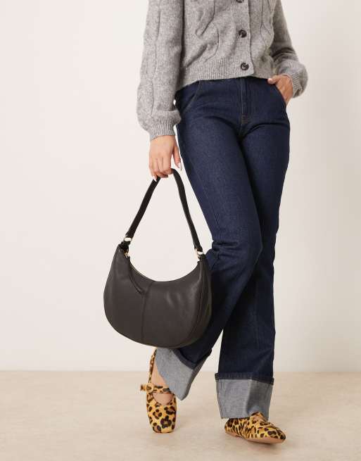 Accessorize leather scoop shoulder bag in black ASOS