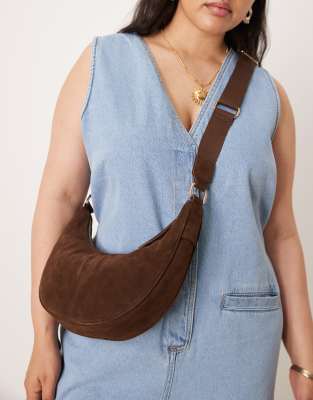 leather suede blend sling bag in brown