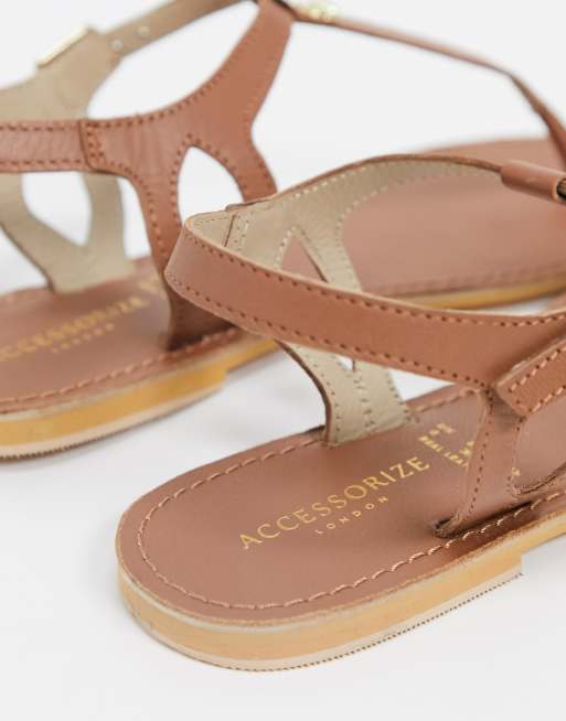 Tan leather t bar hot sale sandals