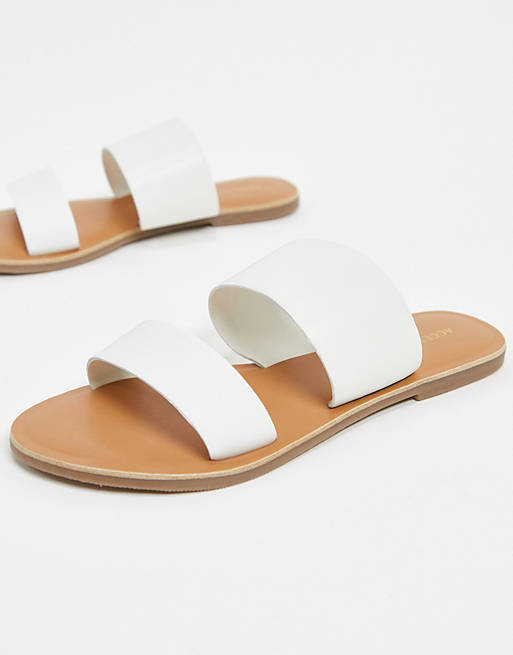 Accessorize leather two part flat sandals in white | ASOS