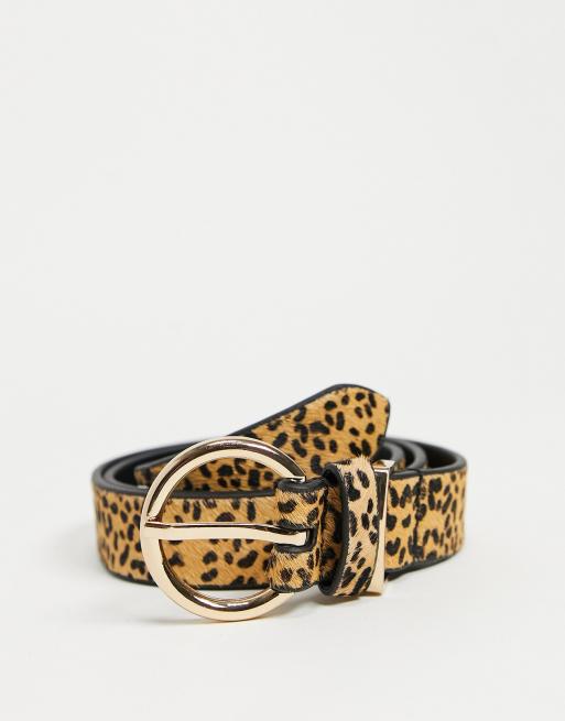 Accessorize – Ledergürtel mit runder, goldfarbener Schnalle und Leopardenmuster