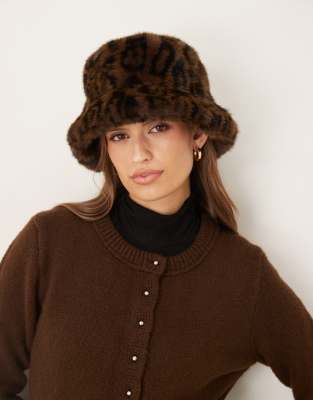 Accessorize Accessorize leopard fur hat in multi-Brown