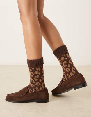 Accessorize Leopard Print Socks In Brown